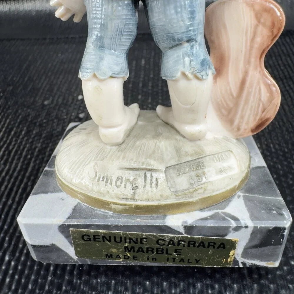 Simonelli Fontanini Carrara Marble Base Depose‎ Italy Figurine Boy Poncho Figure